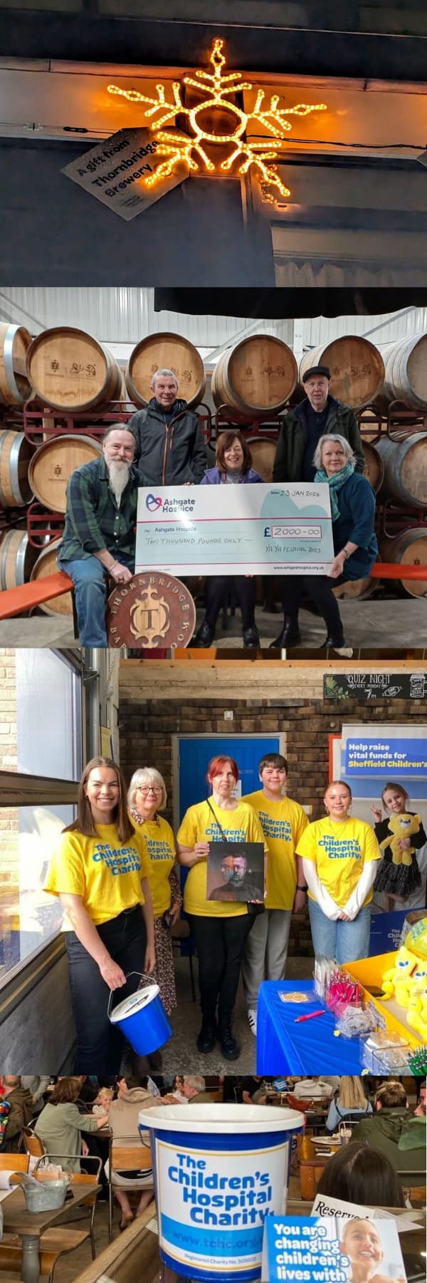 IMAGES DEPICTING THORNBRIDGE BREWERY WORK WITH CHARITIES INCLUDING THE SPONSORED SNOWFLAKE ON THE SHEFFIELD CHILDRENS HOSPITAL