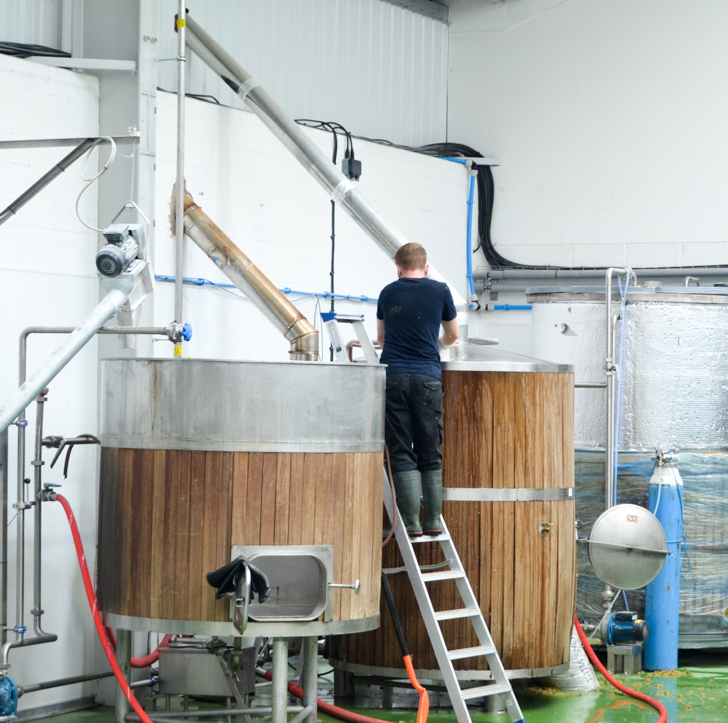 A brewer at work at the relocated hall brewery