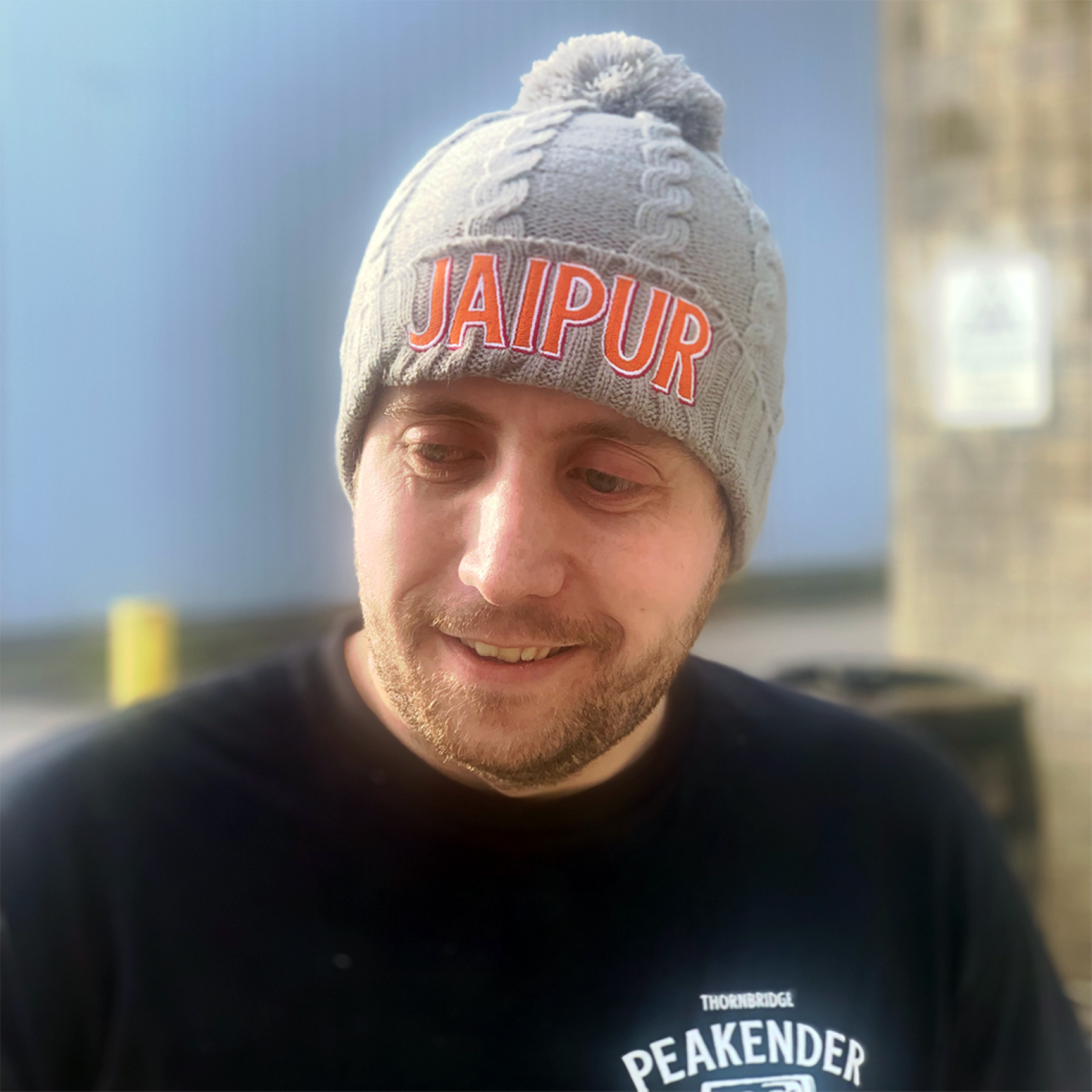 Jaipur cable knit bobble hat Merchandise Thornbridge