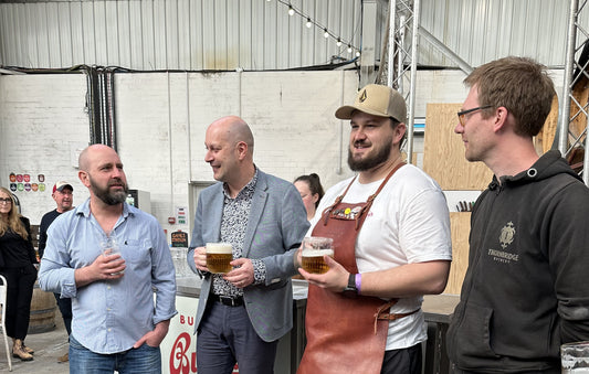 Photo from the Czech Mates Launch night at Thornbridge Brewery with brewers from Budvar and Thornbridge