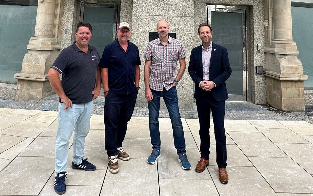 The owners of Thornbridge and co outside the new pub site in sheffield