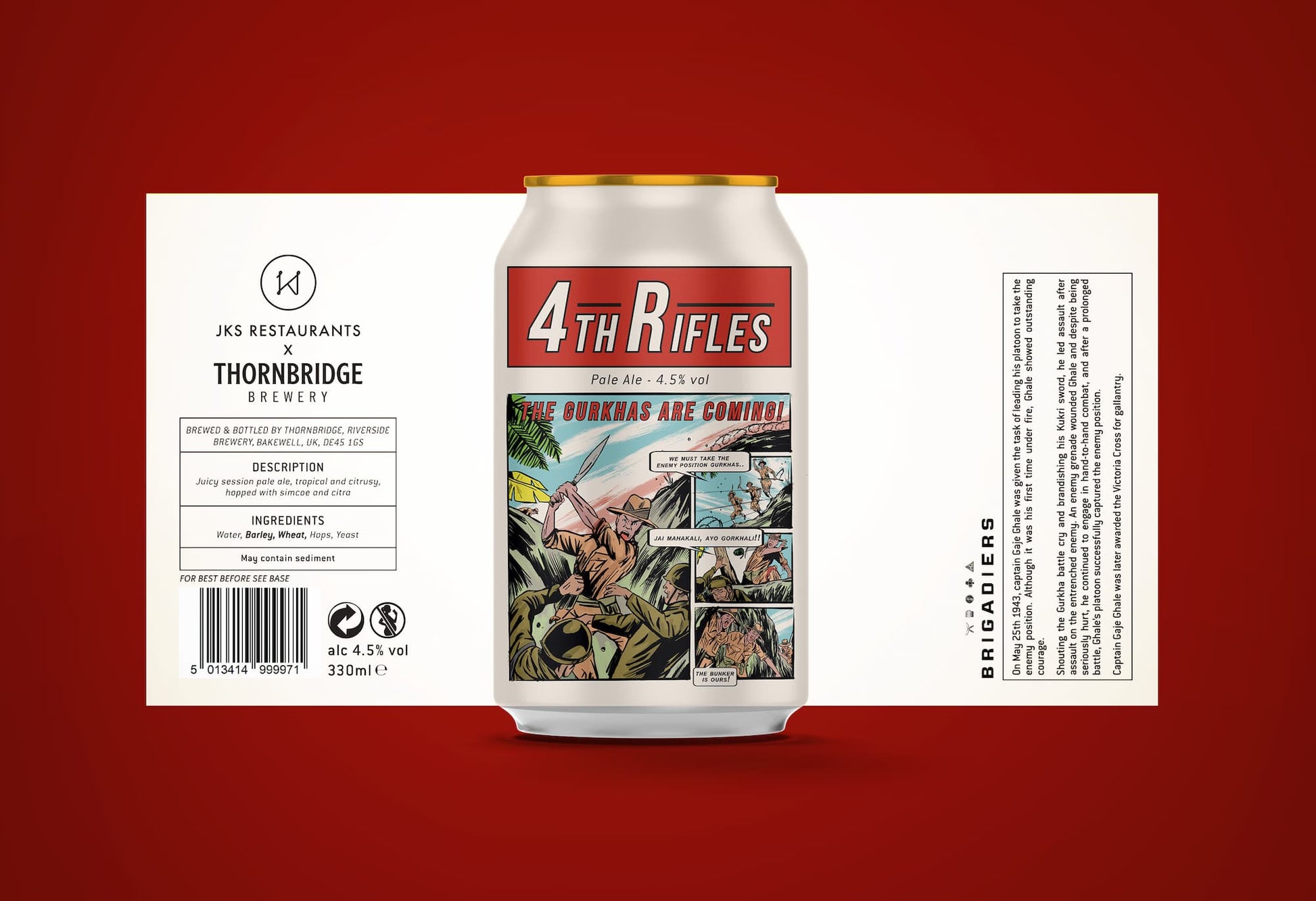 4th Rifles, 4.5% Pale Ale 12 x 330ml cans Beer - Case Cans Thornbridge