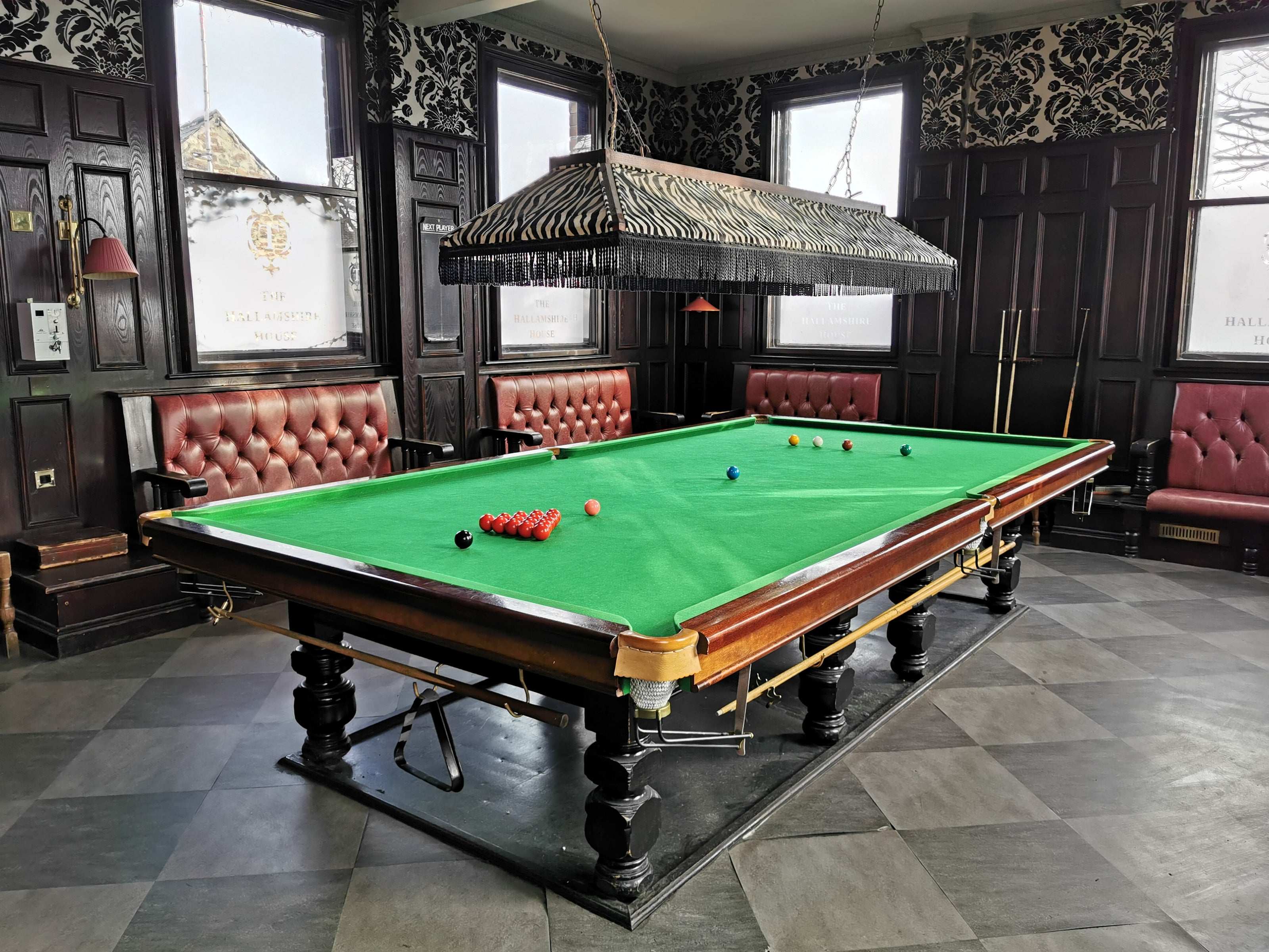 Snooker table inside the Hallamshire House Pub
